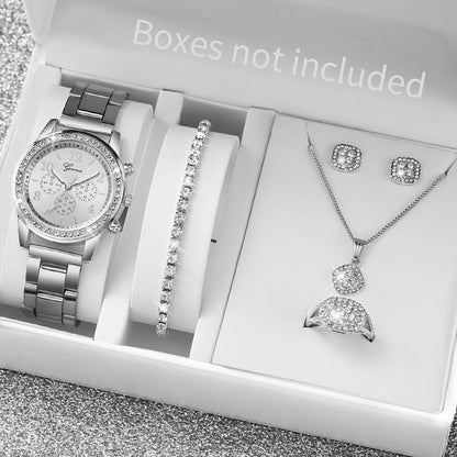 6PCS Women's Rhinestone Quartz Watch Jewelry Set - Smarsty