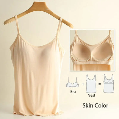 M-3XL For 35-85kg Modal Plus Size Camisole Tank Top With Fixed Cup Women's Chest Padded Outer Wear Bottoming Underwear Wear-Free - Smarsty