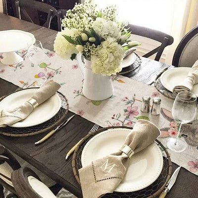 Linen Easter Rabbit Table Runner for Spring Decor - Smarsty