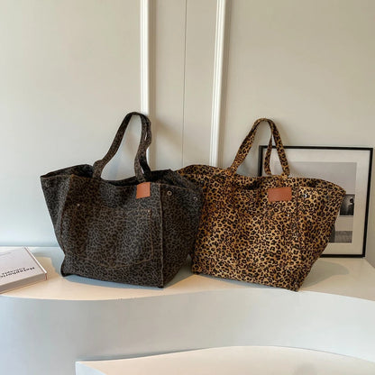 Leopard Pattern Tote Bag Vintage Canvas With Large Capacity - Smarsty