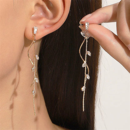 Rose Gold Drop Earrings with Zircon Crystals for Women - Smarsty