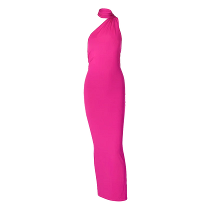 Hugcitar One Shoulder Backless Adjustable Scarf Loop Ruched Sexy Maxi Dress Women Elegant Y2K Streetwear Festival Outfit - Smarsty