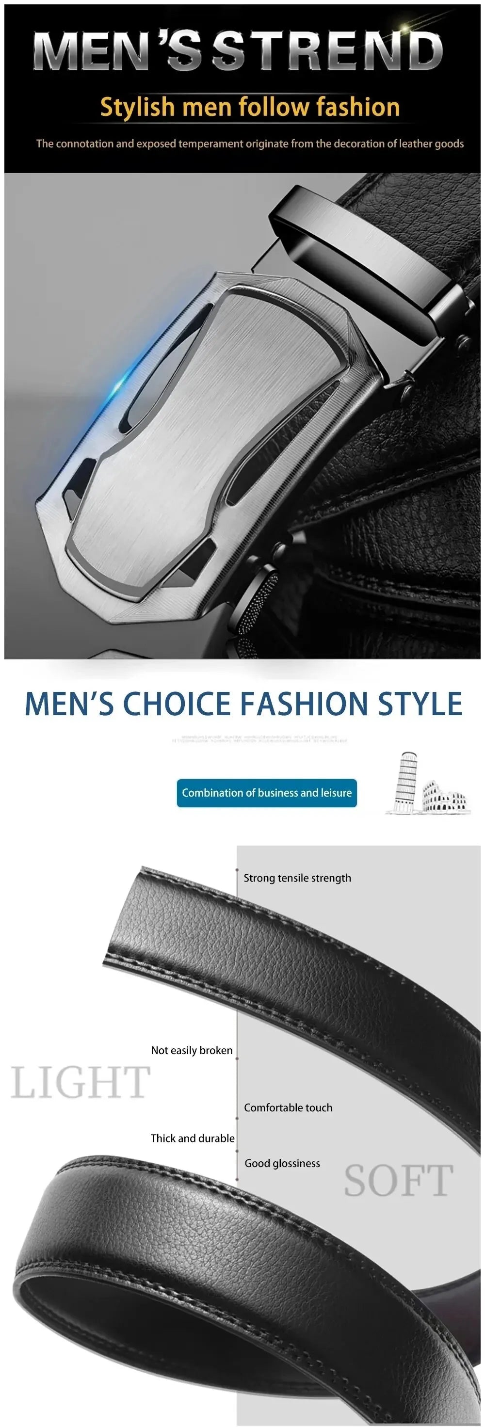 Luxury Men's PU Leather Belt Soft Comfortable Fit - Smarsty
