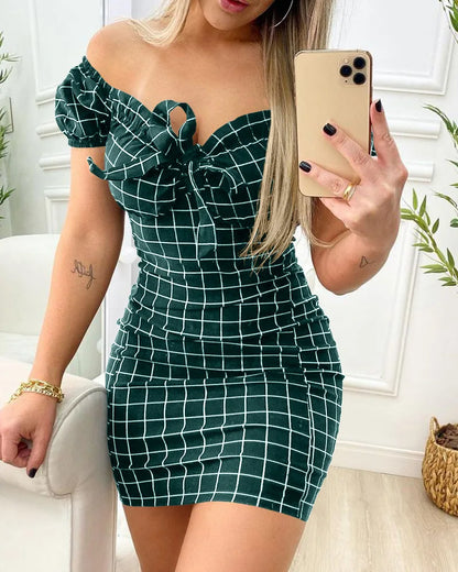 Summer dress sexy package buttocks short skirt of cross border grid print dress - Smarsty