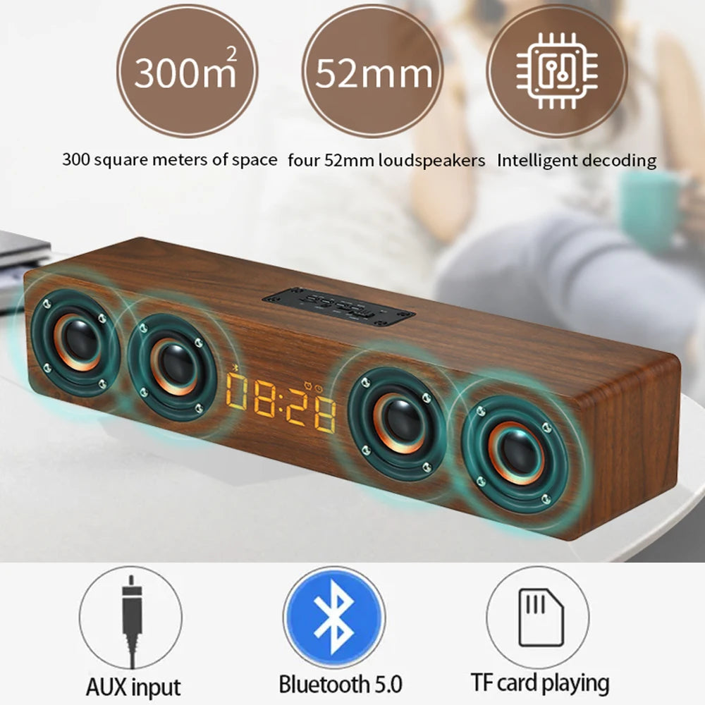 Rechargeable Wooden Alarm Clock with Bluetooth Speaker - Smarsty