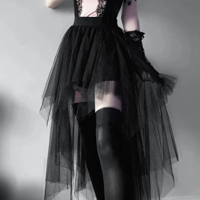 Sexy Net Yarn High-Waisted Irregular Skirt for Women Summer New European and American Gothic Style Versatile Casual Skirts - Smarsty