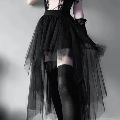 Sexy Net Yarn High-Waisted Irregular Skirt for Women Summer New European and American Gothic Style Versatile Casual Skirts - Smarsty