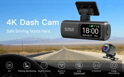 4K Dash Cam With WiFi Dual Lens GPS Parking Monitoring - Smarsty