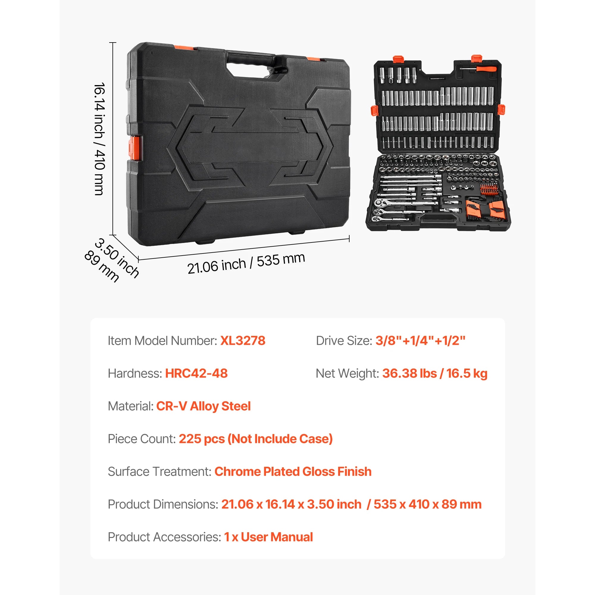 SucceBuy Socket Set 86 Pieces 3/8 1/4 1/2in Drive Socket and Ratchet Set SAE Metric Mechanic Tool Kit with Ratchet Wrench