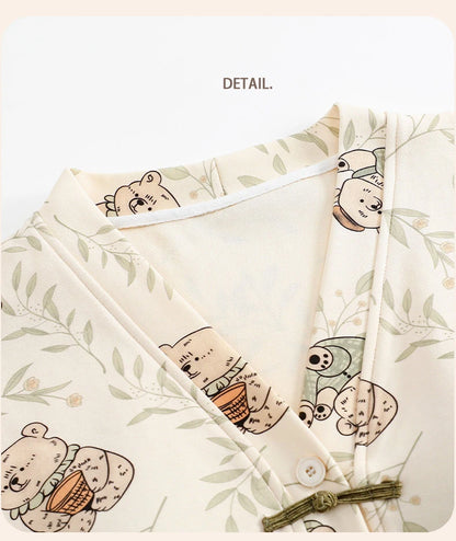 Pigma For Women Cotton Pajama Sleepwear Big Size Pajamas Nightwear Summer Women's Short Sleeved Long Pants Cardigan Pajama Set - Smarsty