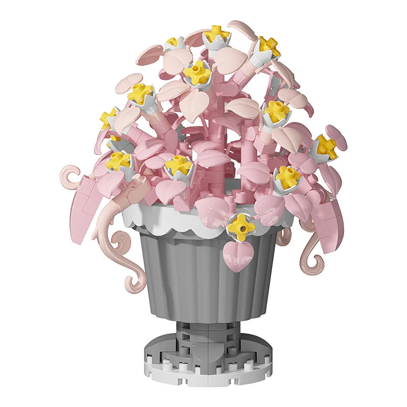 Building block flower simulation bouquet small particle assembly puzzle toy children's handmade DIY potted tabletop ornament - Smarsty