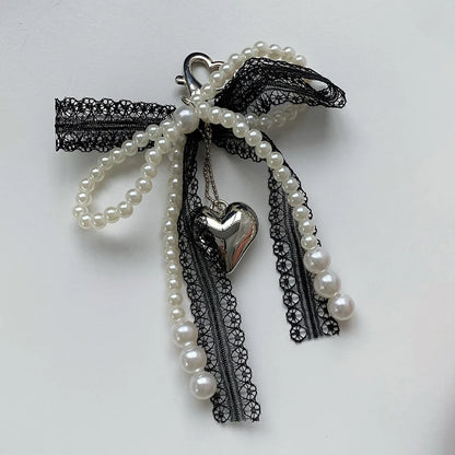2025 New Sweet Pearl Bow Keychain Heart Lace Pendant Car Keychain Korean Y2K Beauty Girl Bag Pendant Accessory Gift