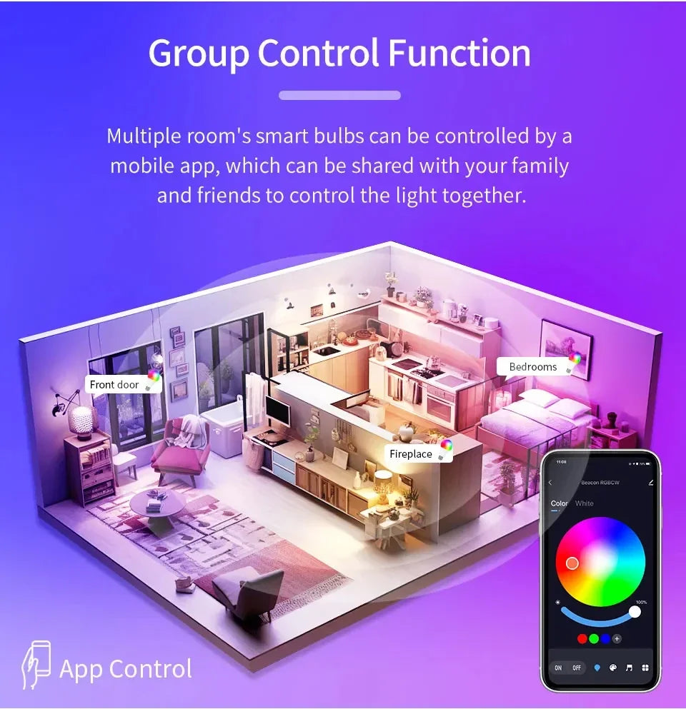 Tuya Smart E27 LED Bulb with RGB Colors and Remote Control - Smarsty