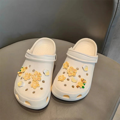 3D Cherry Flowers Set Shoe Charms Clogs Accessoriess DIY Slide Sandals Garden Shoe Decor Buckle Beach Bag Pins Girls Women Gifts - Smarsty