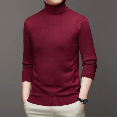Autumn Mens High Quality Knitted Turtleneck Sweater Slim Fit Long Sleeve Anti-pilling Pullover Solid Color Trend Men Streetwea - Smarsty
