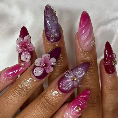 24Pcs Pink Almond False Nails with French Design - Smarsty