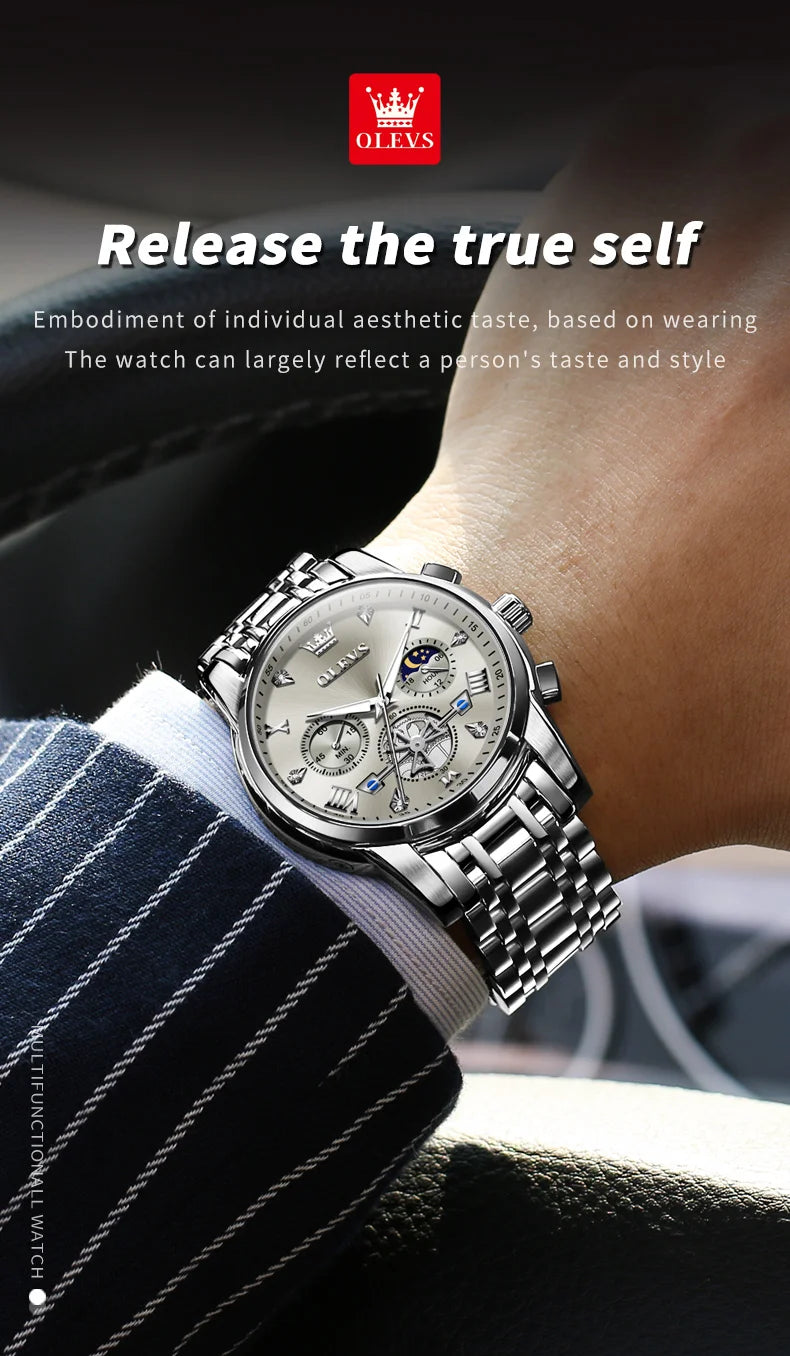 OLEVS Luxury Quartz Watch with Moon Phase Feature - Smarsty