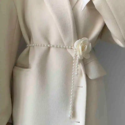 Pearl Waist Belt for Women Elegant Camellia Design - Smarsty