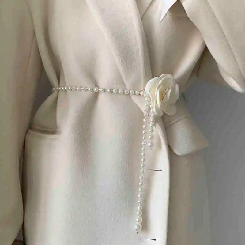 Pearl Waist Belt for Women Elegant Camellia Design - Smarsty