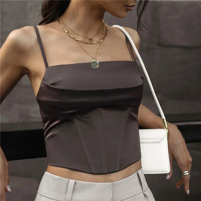 Spaghetti Strap Tank Top Sexy Backless Bandage Skinny Crop Tops 2024 Summer Elegant Lace Up Party Streetwear Women Camis - Smarsty