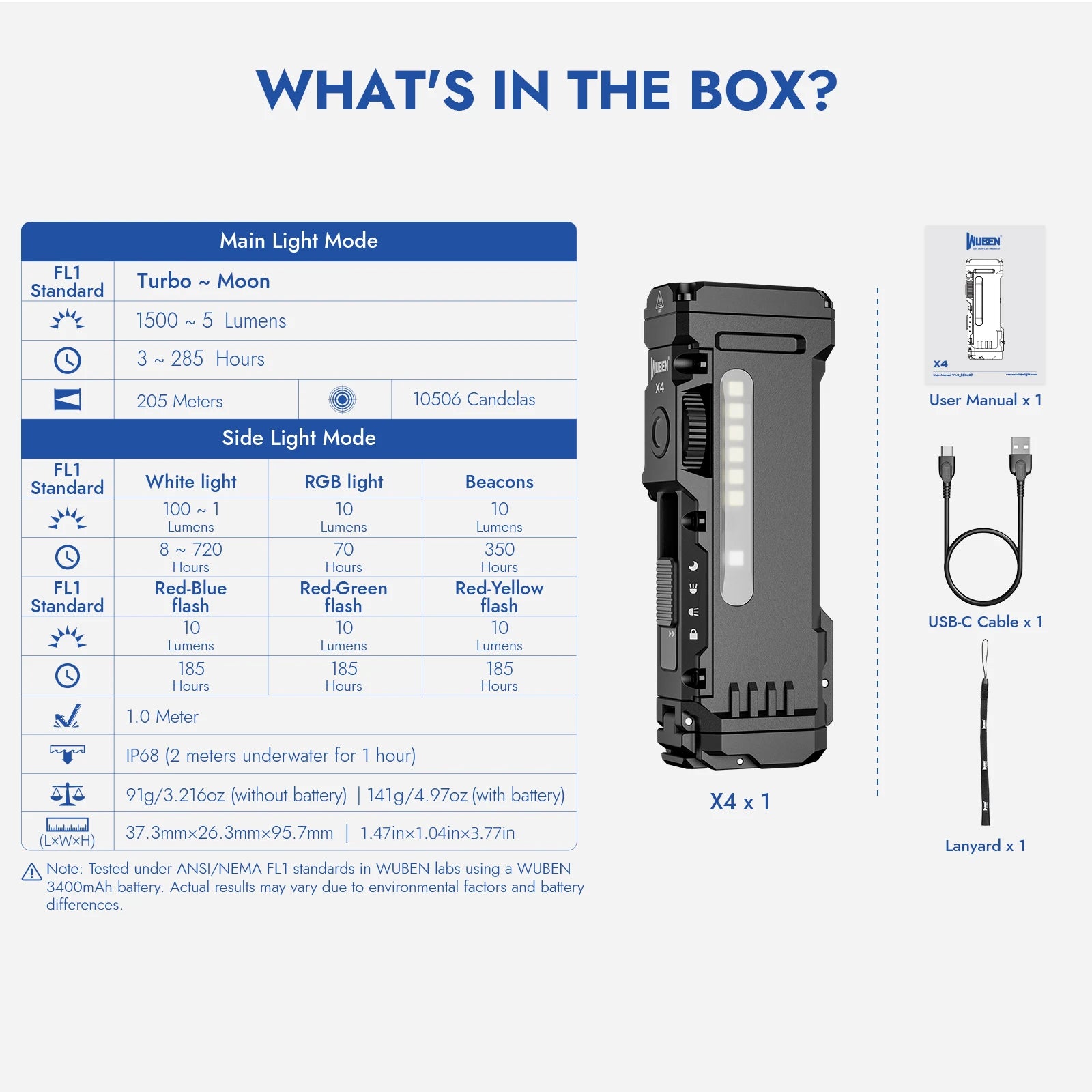 WUBEN X4 EDC Flat Flashlight with RGB Light, 1500 Lumens Mini Flashlight with Tactical Switch and Magnetic, IP68 Portable Pocket