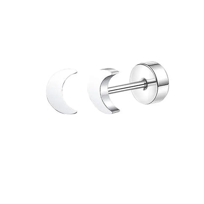 Stainless Steel Heart Moon Ear Studs Screw Back Cartilage - Smarsty