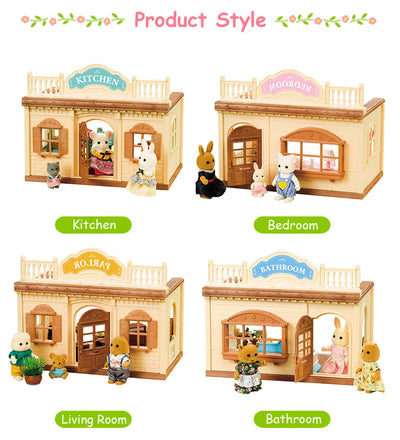 1/12 Dollhouse Furniture Family House Villa Simulate Forest Rabbit Animal Family Miniature Scene Toy Display Furniture Toy Gift by Smarsty