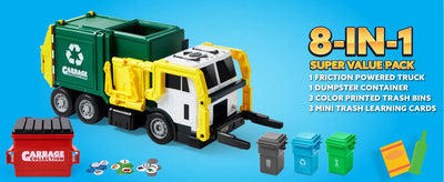 JOYFY Large Friction Powered Garbage Truck Toy Set With Includes Dumpster Trash Bins for Boys Toys Birthday Christmas Gift