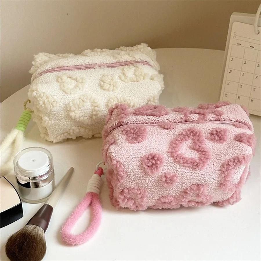 Soft Plush Makeup Bag Portable With Handle Travel Organizer - Smarsty