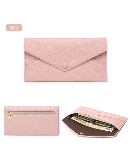 RFID Anti-Theft Purse for Women, Lychee Print, Soft Leather, Envelope Long Wallet, Ultra-thin, Portable, Simple Hand Bag