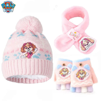 Kids Cartoon Winter Hat Scarf Set With Gloves Warmth - Smarsty