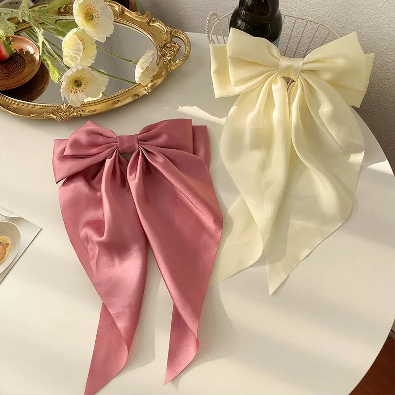 Trendy Solid Color Satin Ribbon Hair Bows for Women - Smarsty