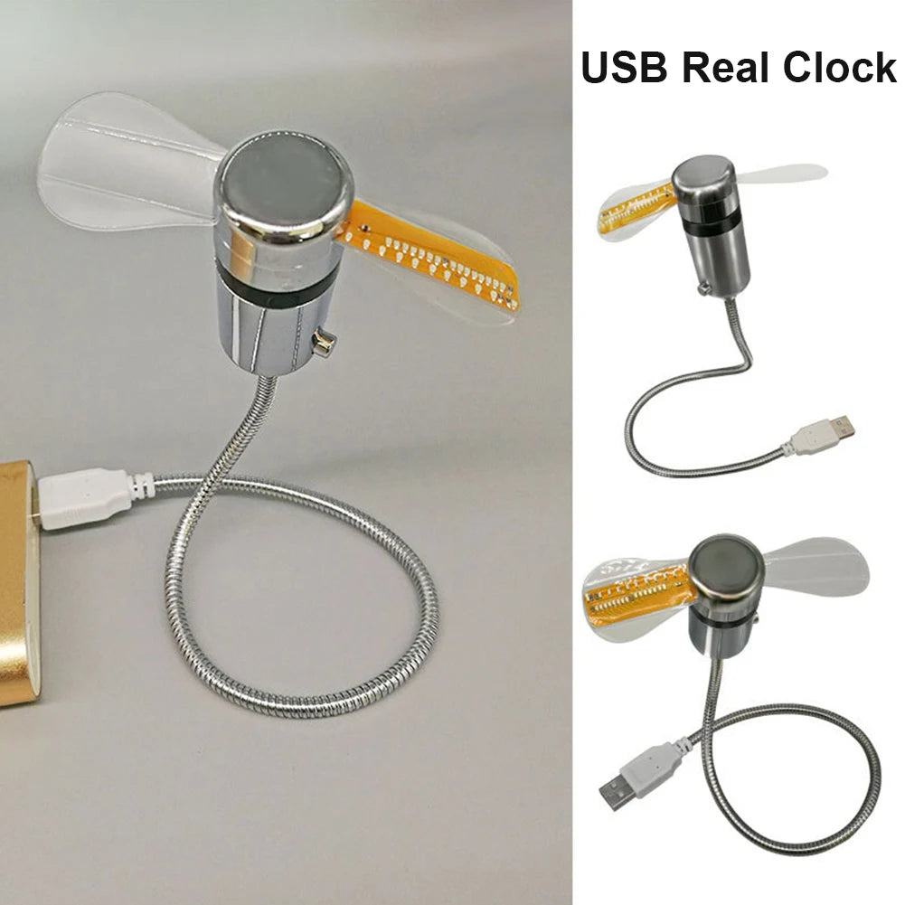 Clock Fans Time Temperature Display Small Night Light DC 5V Portable Gadgets Flexible Gooseneck LED Clock for Laptop PC Notebook