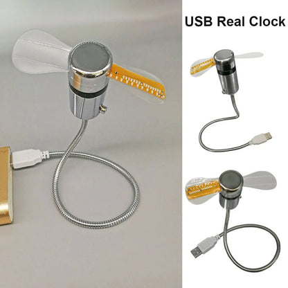 Clock Fans Time Temperature Display Small Night Light DC 5V Portable Gadgets Flexible Gooseneck LED Clock for Laptop PC Notebook