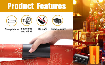 HORN Sliding Wrapping Paper Cutter - Easy-Glide Gift Wrap Trimmer for Christmas & Birthdays, Durable ABS，, Orange/Black - Smarsty