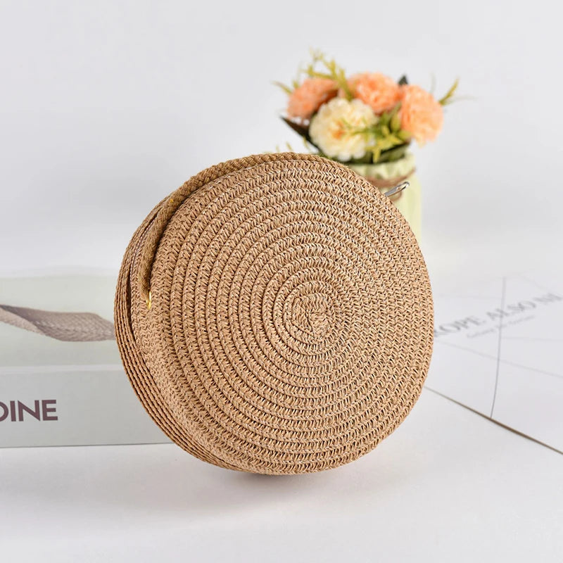 Round Straw Bag For Women Woven Handmade Shoulder Bag - Smarsty