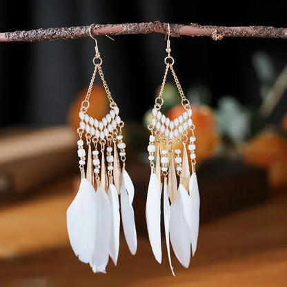 Bohemian Feather Dangle Earrings with Colorful Tassels - Smarsty