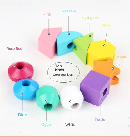 Montessori Wooden Toys Color Shape Matching Puzzle Game Colorful Beaded Color Cognition Early Educational Toys Gift for Children - Smarsty