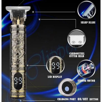 LCD Electric Hair Clipper for Men Oil Shaving Head Pusher Sculpture Shaver Rechargeable Hair Trimmer Hairdressing Set Gifts - Smarsty