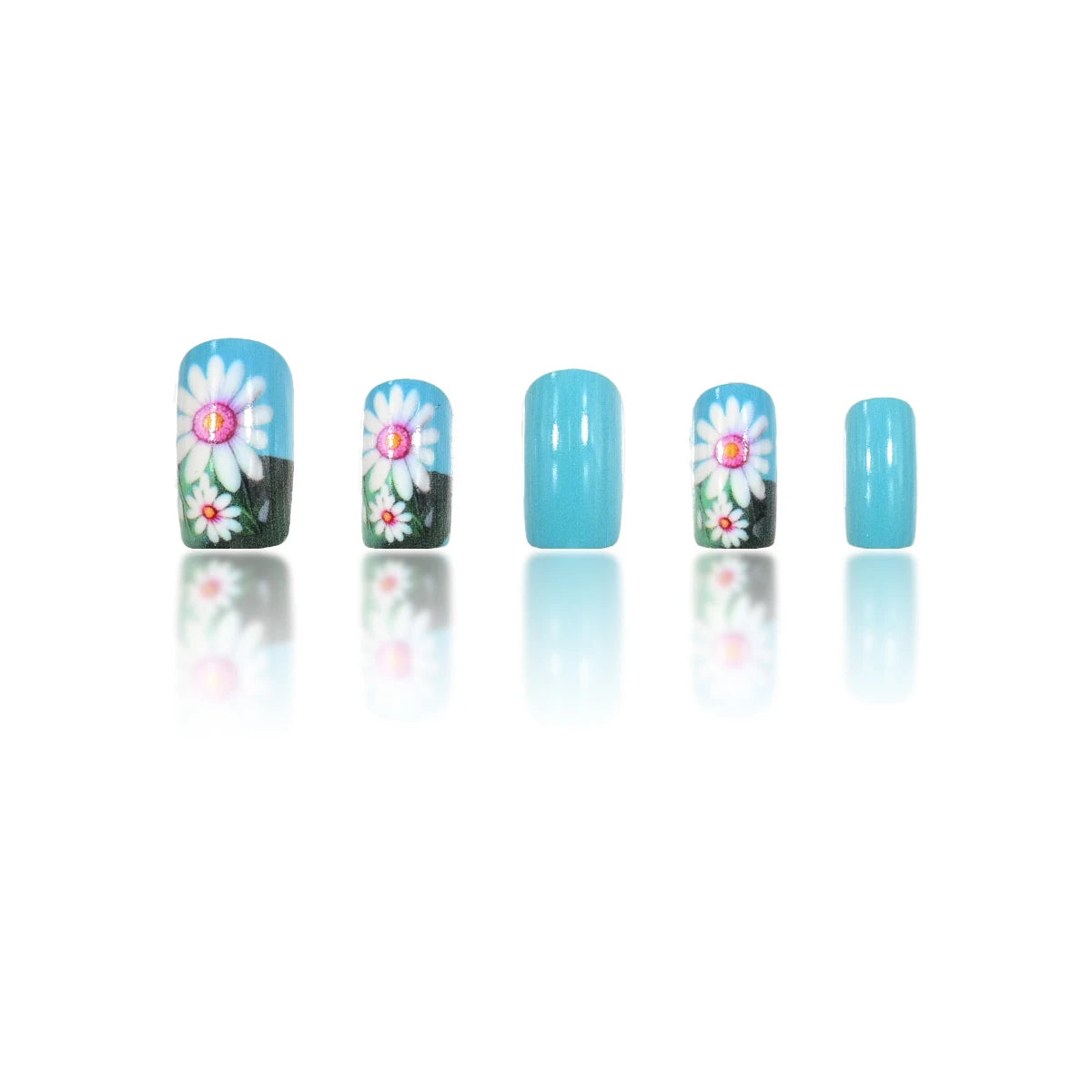 24 Piece Short Square Fake Nails with Colorful French Design - Smarsty