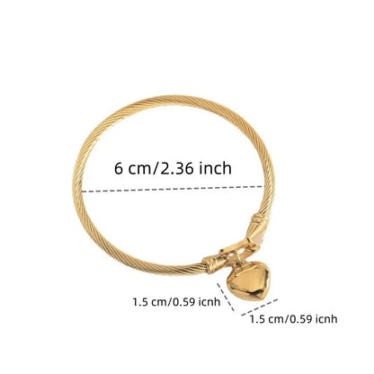 18k Gold Plated Stainless Steel Heart Bangle Bracelet - Smarsty