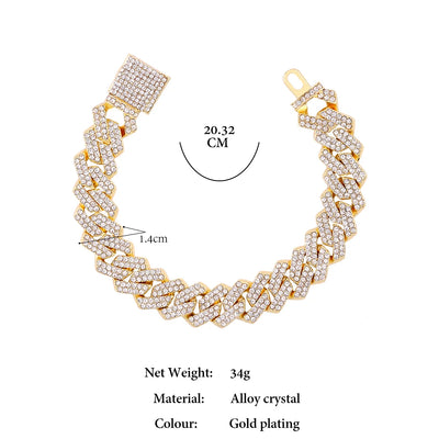 14MM Iced Prong Link Cuban Chain Bracelet for Men and Women - Smarsty