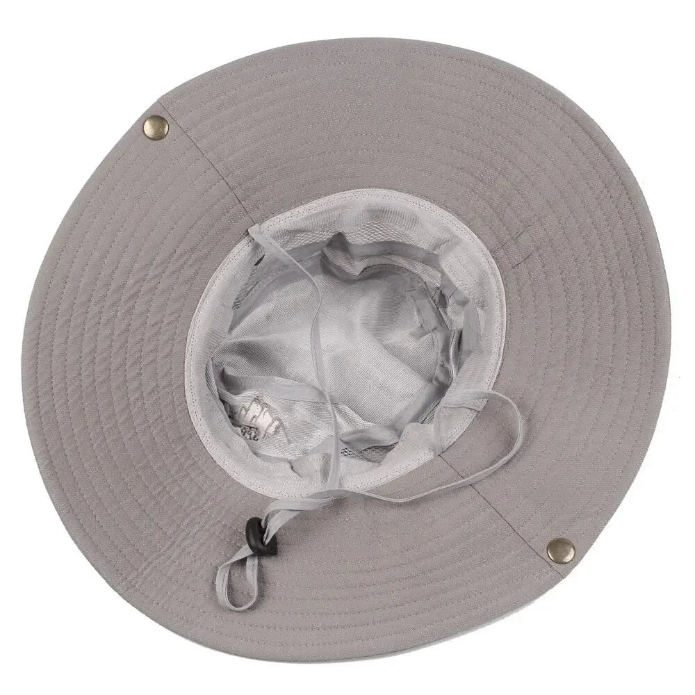 Summer Men Bucket Hat Outdoor UV Protection Wide Brim Panama Safari Hunting Hiking Hat Mesh Fisherman Hat Beach Sunscreen Cap - Smarsty