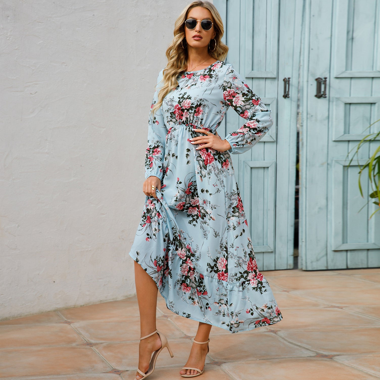 2023 Sping Summer Bohemian Women Maxi Dress Casual Long Sleeve High Waist Beach Woman Chiffon Dresses Floral Vestidoes Mujer New - Smarsty