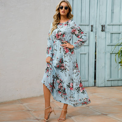 2023 Sping Summer Bohemian Women Maxi Dress Casual Long Sleeve High Waist Beach Woman Chiffon Dresses Floral Vestidoes Mujer New - Smarsty