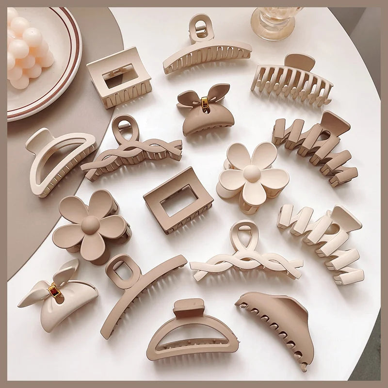 Korean Coffee Beige Acrylic Geometric Hair Claw Clip Large - Smarsty