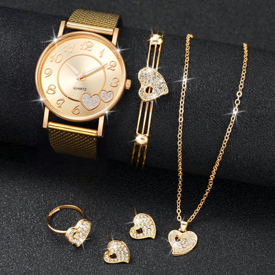 Fashion Heart Women's Quartz Watch Set with Butterfly Design - Smarsty