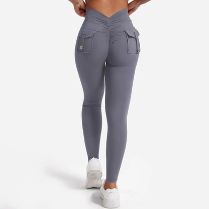 Women's Nylon Yoga Leggings With Buttocks Pocket Spandex Sports Fitness Pants Breathable Hip Lifting - Smarsty