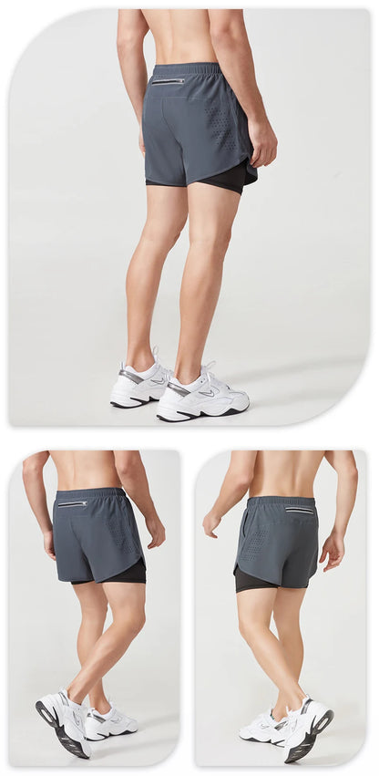 Men's Running Shorts Quick-drying Fitness Black Double Layer Shorts Men New Sport Workout Training Bodybuilding Short Pants - Smarsty