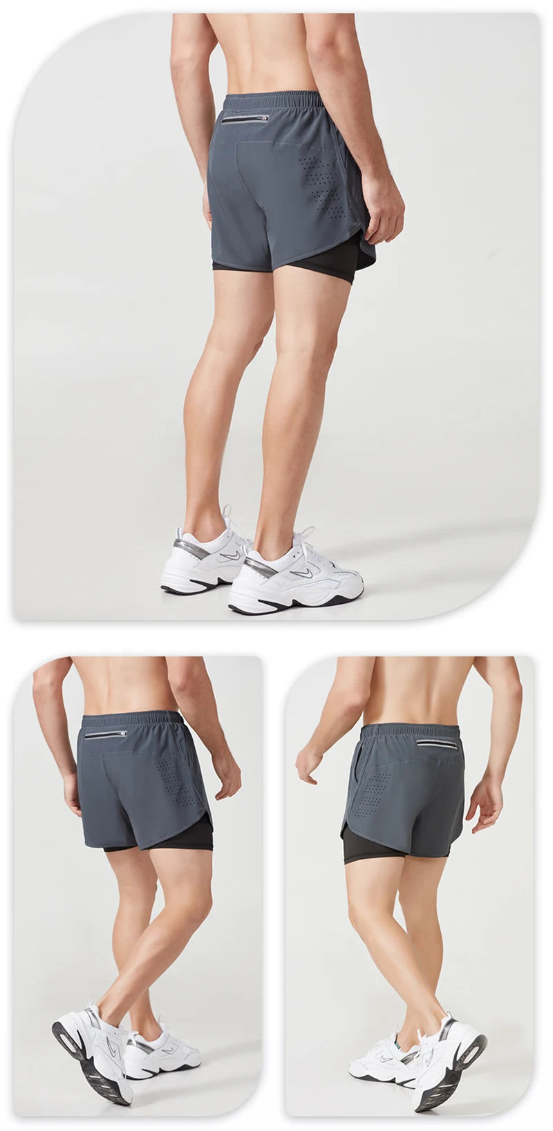 Men's Running Shorts Quick-drying Fitness Black Double Layer Shorts Men New Sport Workout Training Bodybuilding Short Pants - Smarsty